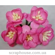 Цветы вишни ярко розовые 5 шт, размер бутона 2 см, материал Mulberry paper, пр-во Таиланд.